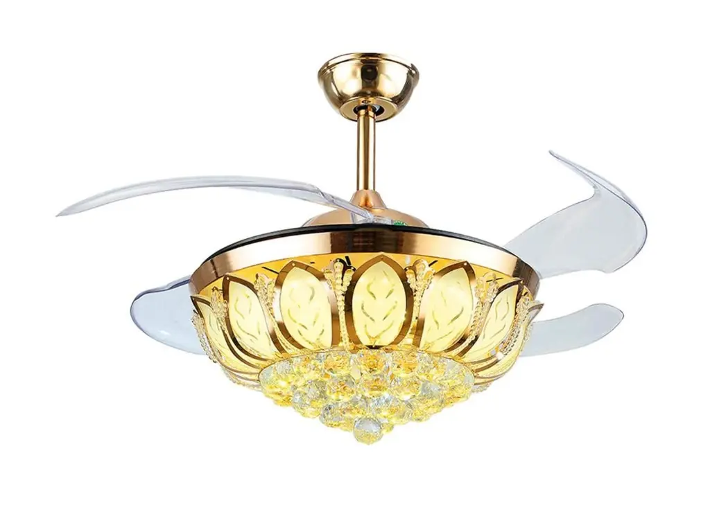 Crystal Chandelier Retractable Blade Ceiling Light with Fan ( Gold, 42 Inch, 4 Blade, 1 year warranty ).webp