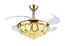 Crystal Chandelier Retractable Blade Ceiling Light with Fan ( Gold, 42 Inch, 4 Blade, 1 year warranty ).webp