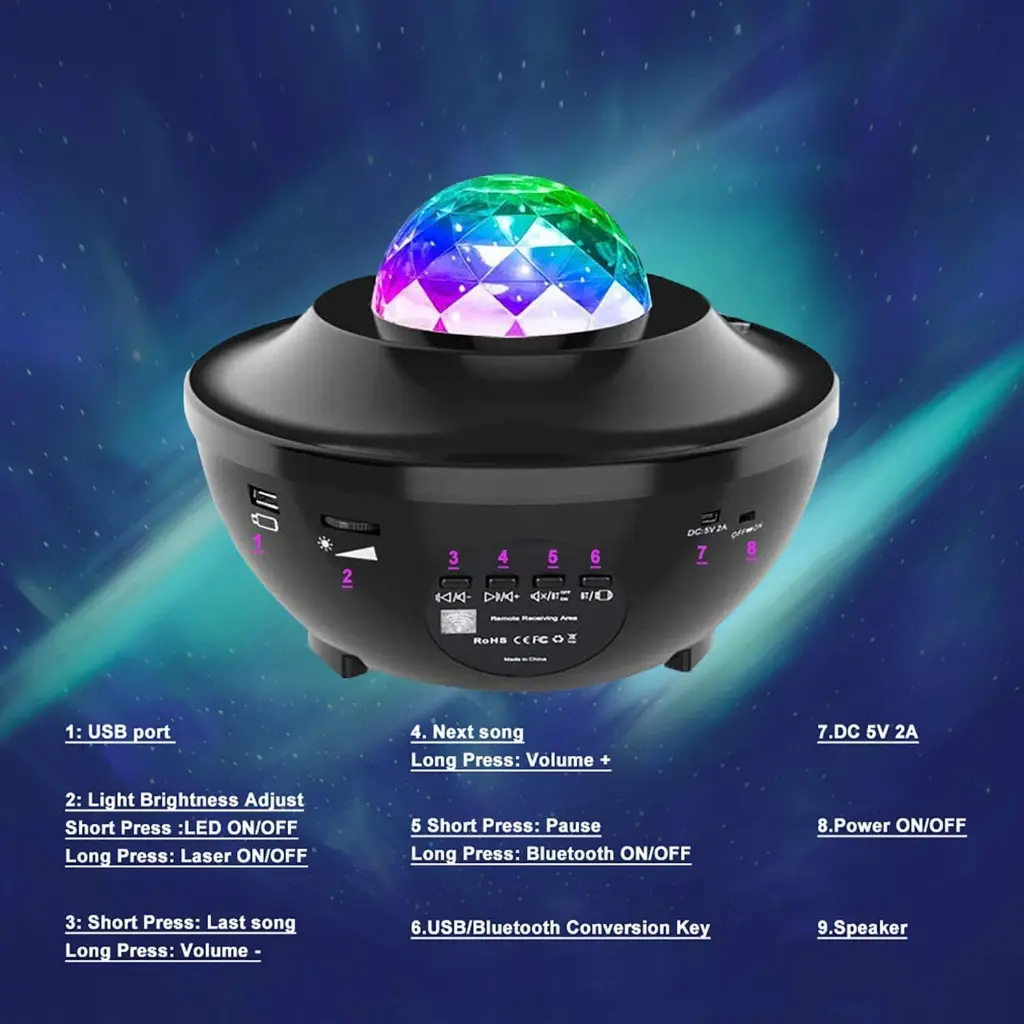 Starry Projector with Laser Light (Remote control, Bluetooth) 5.webp