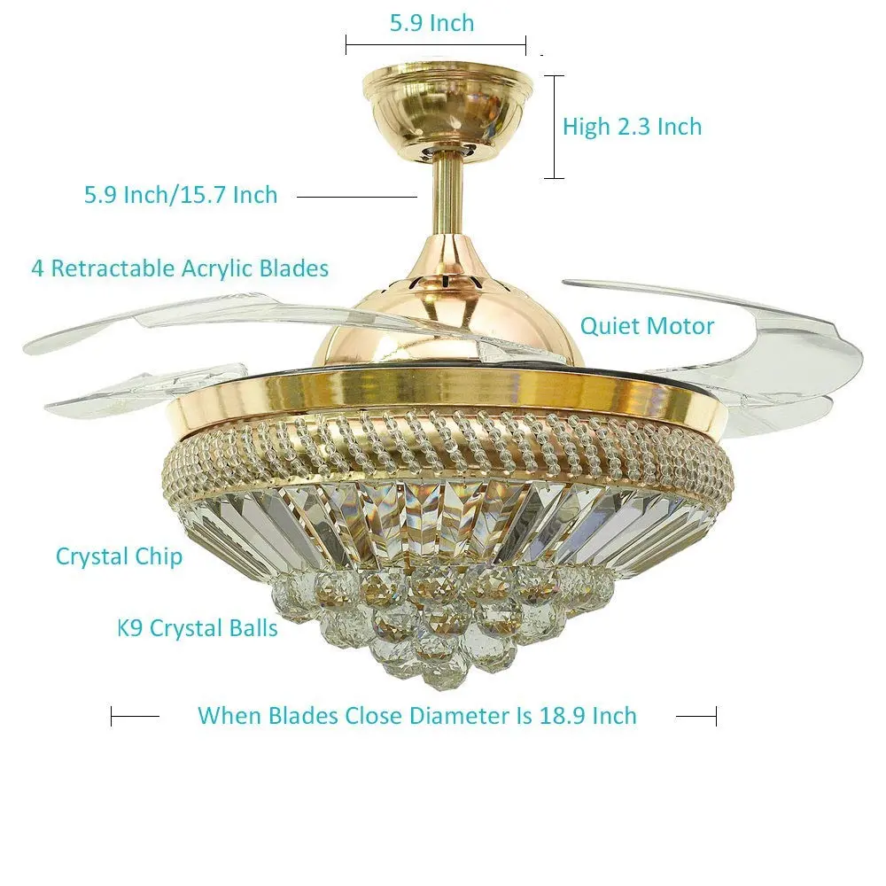 Exclusiv Crystal Chandelier Retractable Blade Ceiling Fan with Light 3.webp