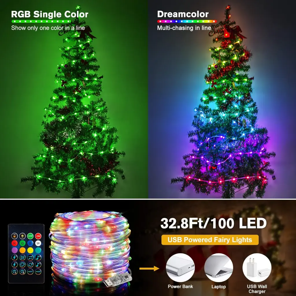USB Color Changing LED Fairy Lights String 10m (App, Remote, Button) 5.webp