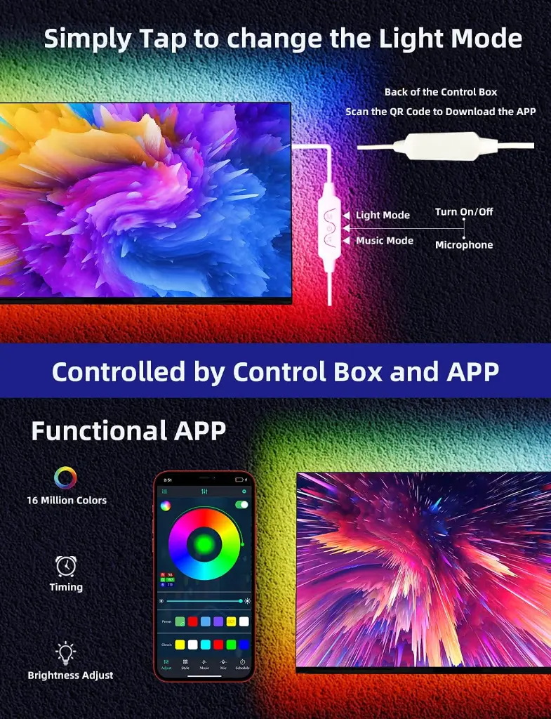 USB Mood Light for TV & Room ( App, Remote, Music ) 3.webp