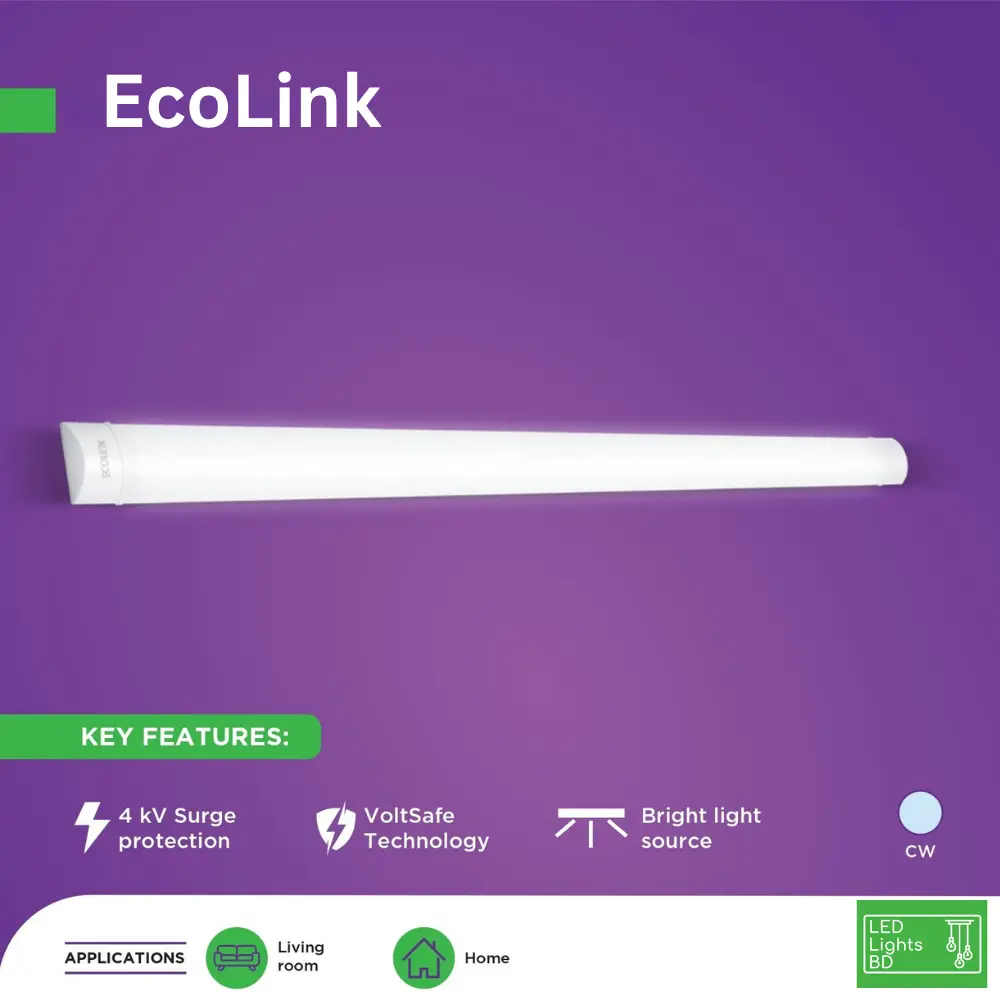 EcoLink LED Wide Batten Dustproof Light WH 4ft 40W Ceta