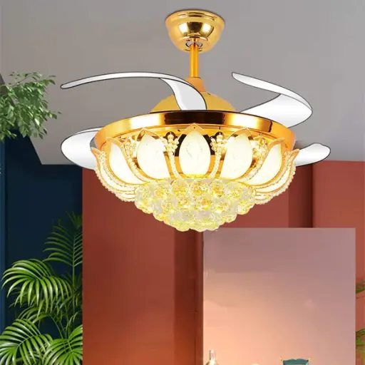 [FC1789-42] Delux Crystal Chandelier Retractable Blade Ceiling Fan with Light