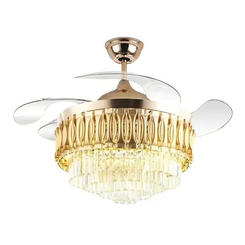 [F-8858-42] Modarn Crystal Chandelier Fan with Retractable Blade & LED Light 42″
