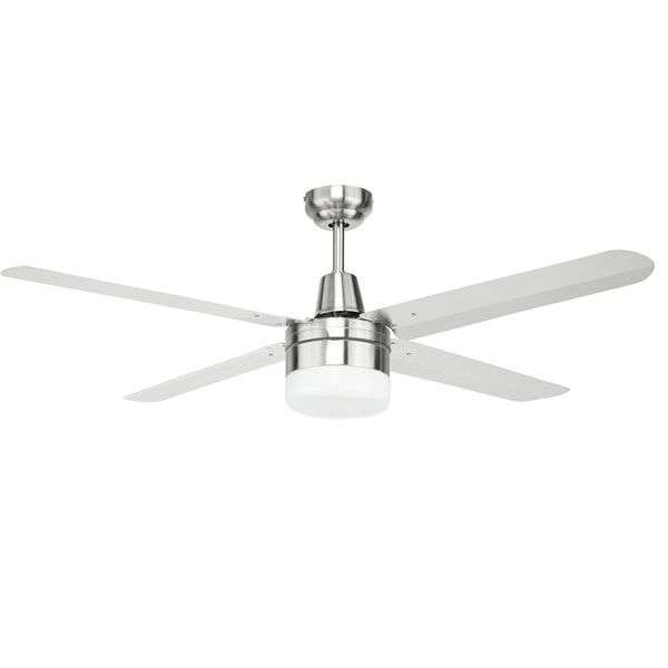 Atrium Ceiling Fan with LED Light ( 4 Blade, Remote, 52 Inch, SS )